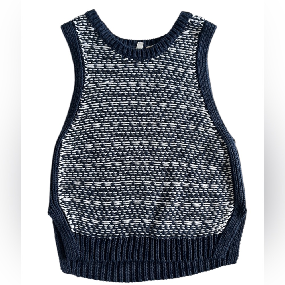Anthropologie by MOTH Navy and White Knit Sleeveless Sweater Vest